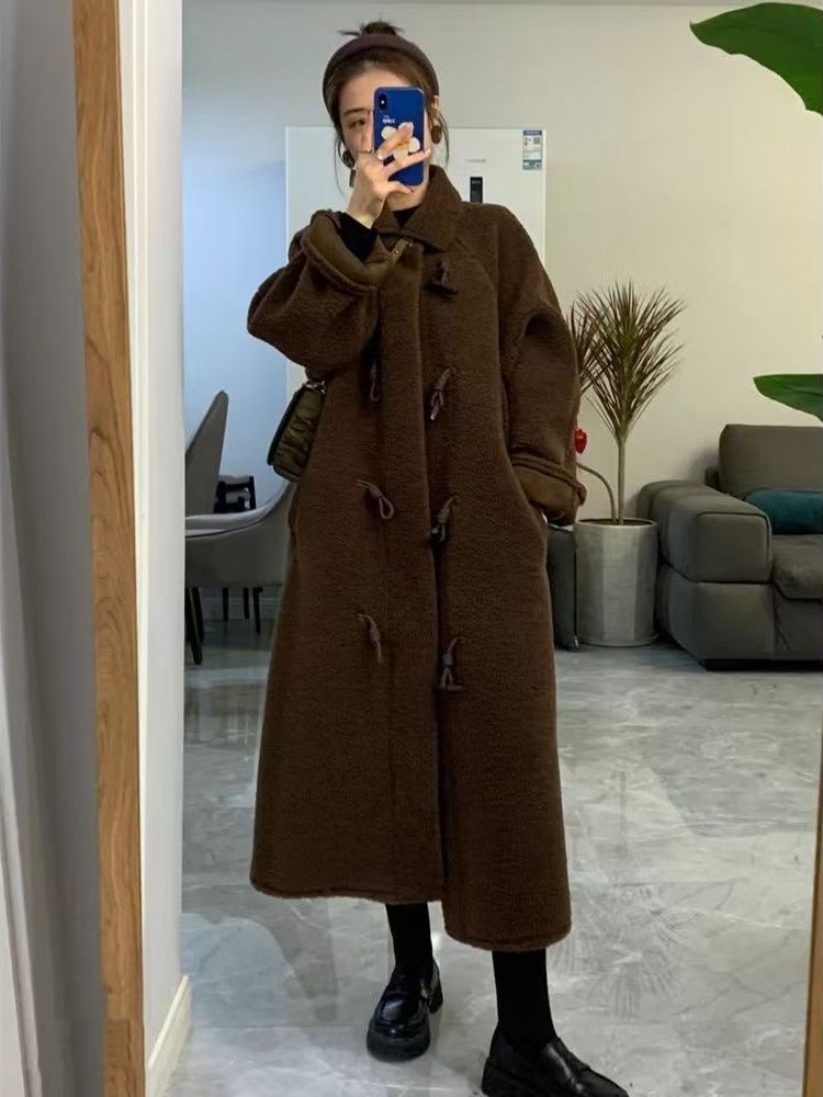 Lamb Fur Long Thickened Winter - Wool Coat Peacoat review and price