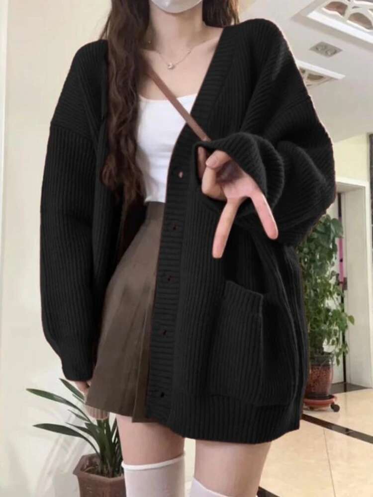 Loose Cardigan Women Long Slee - Wool Coat Peacoat review and price